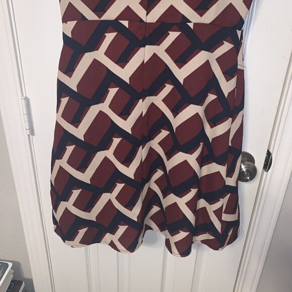 Lulus Dina Burgundy Square Neck Abstract Print Sleeveless Mini Dress Size Medium - Picture 6 of 9